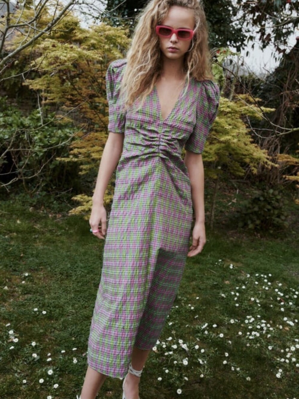 Zara Ruched V-Neck Midi Dress